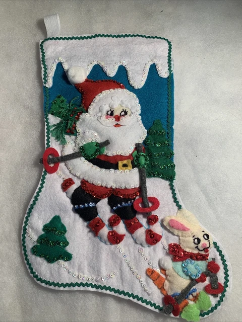 Bucilla "Skiing Santa" Finished Christmas Stocking Brand New