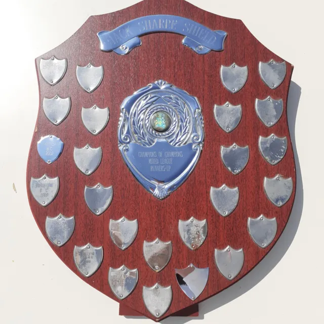 VINTAGE ANTIQUE Wooden Shield Award Trophy 2000