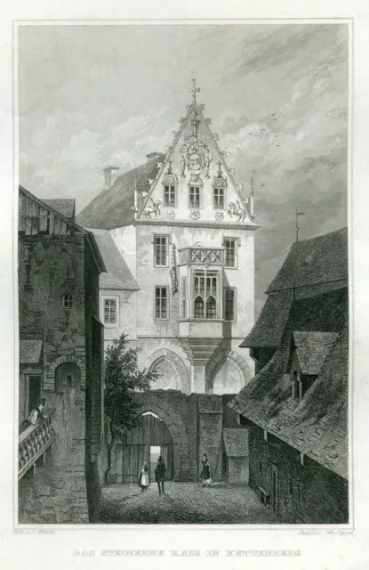 Das Steinerne Haus in Kuttenberg. Original Stahlstich um 1840