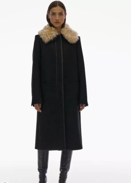 Helmut Lang Fur Shearling Collar Coat   Size:L   $1495 NWT