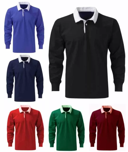 Mens Premium Cotton Rugby Shirt Size XS to 3XL - WORK CASUAL SPORTS & LEISURE