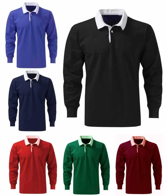 Mens Premium Cotton Rugby Shirt Size XS to 3XL - WORK CASUAL SPORTS LEISURE