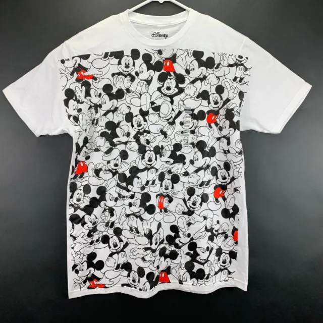 Jem Mens Repeating Mickey Mouse Graphic Short Sleeve T-Shirt White L