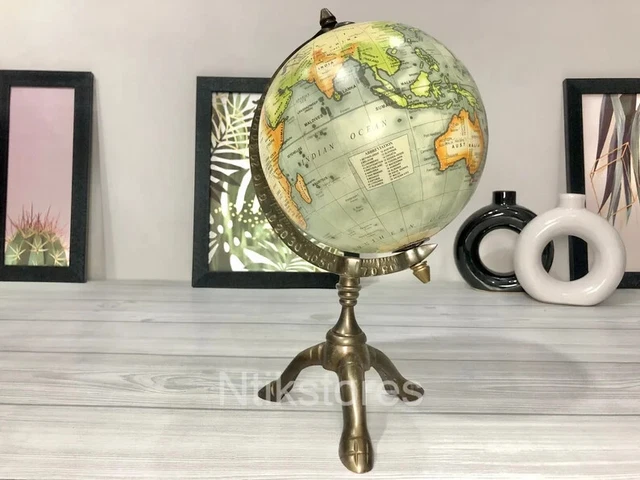 Discovering Il Mondo Vintage Ottone Terrestre Globe Su Rotante Treppiedi Stand