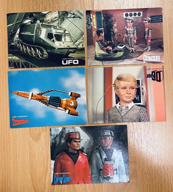 5 Vintage unposted GERRY ANDERSON'S POSTCARDS UFO, Stingray, Thunderbirds, Joe90