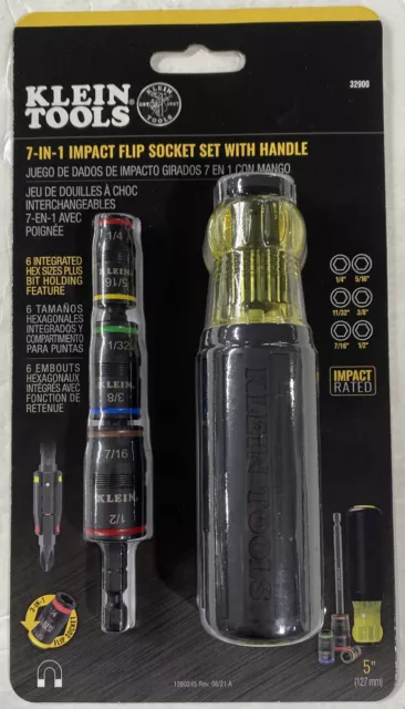 Klein Tools 7-in-1 Magnetic Impact Flip Socket Set with Handle 32900 BRAND NEW
