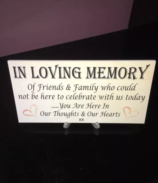 Lovely “In Loving Memory” Wedding Table Book Gift Plaque Sign "Free Stand