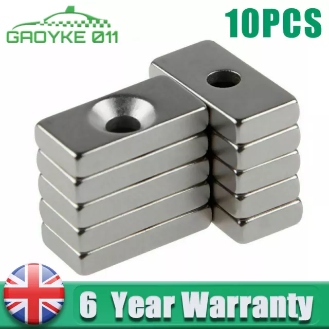 10Pcs N50 Strong Block Magnets 20 x 10 x 3mm With 4mm Hole Rare Earth Neodymium