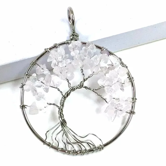 Tree of Life Pendant Natural Gemstone Silver  Wire Wrapped Dream Tierracast 50mm