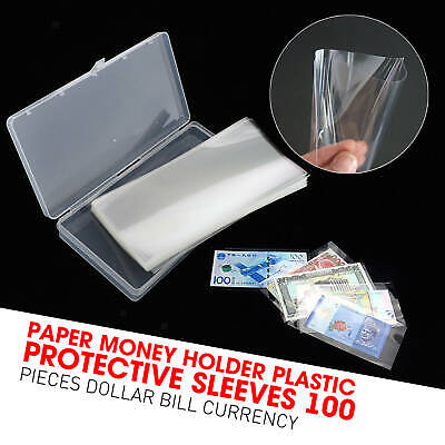 Paper money holder plastic protective sleeves 100 pieces dollar bill currency US