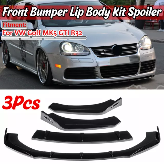 3pcs Noir Brillant Spoiler Avant Lèvre Pare-Chocs Pour ​VW Golf MK5 GIT R32