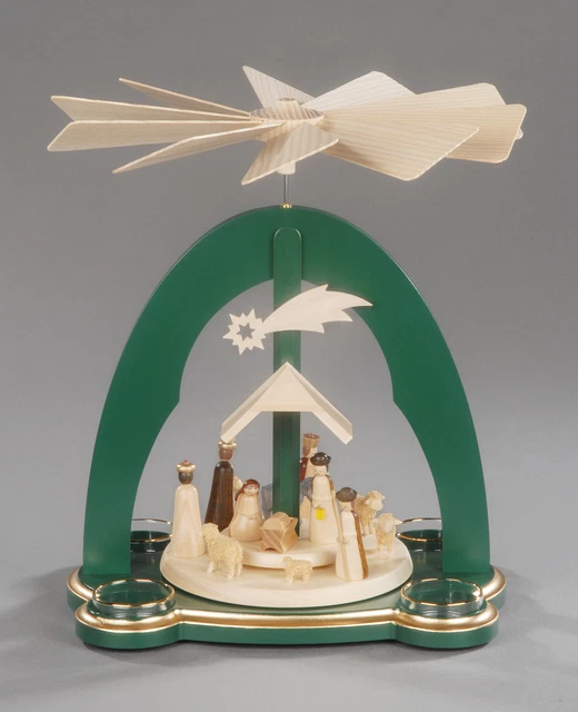 Green Nativity Tealight Christmas Pyramid - Single Tier