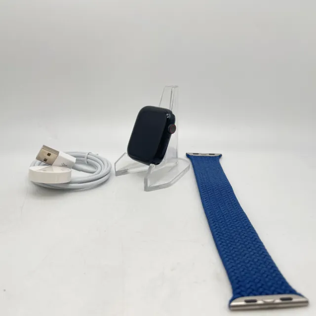 Apple Watch Serie 8 Handy Mitternacht Aluminium 45 mm blau geflochten Solo Loop gut