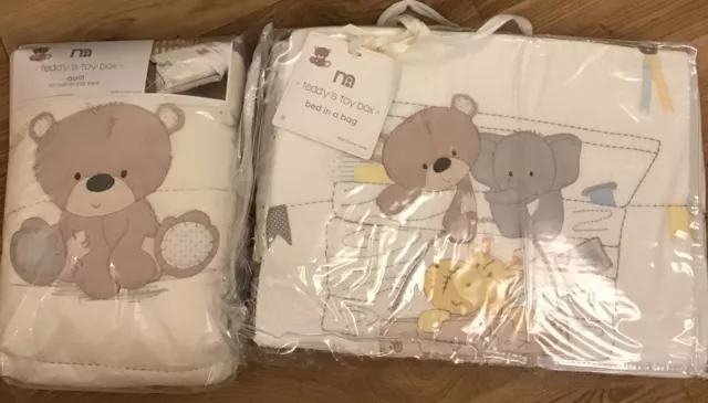 MOTHERCARE TEDDY S TOY Box 5 Piece Bed In A Bag For A Cot Cot