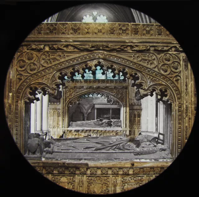 Glass Magic Lantern Slide EXETER CATHEDRAL TOMB OF BISHOP STAFFORD C1890 DEVON