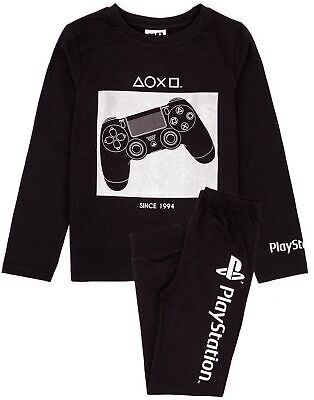 PlayStation Pyjamas Boys Kids Long Sleeve Black Controller T Shirt Bottoms