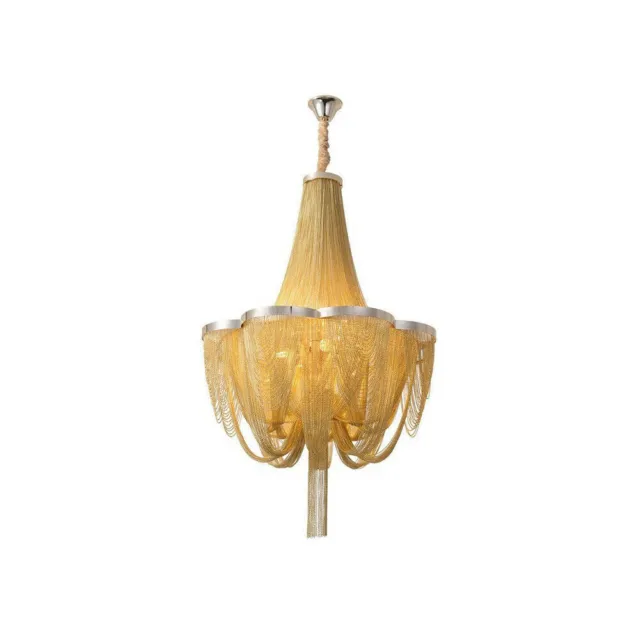 Luxury Gold Chandelier Indoor Pendent Light Aluminum Chain Tassels Ceiling Lamp