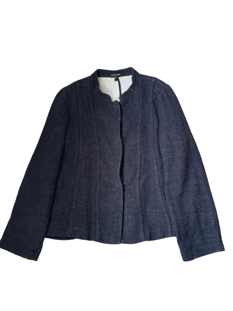 Eileen Fisher Strickjacke groß Leinen Baumwolle Druckknopffliese marineblau