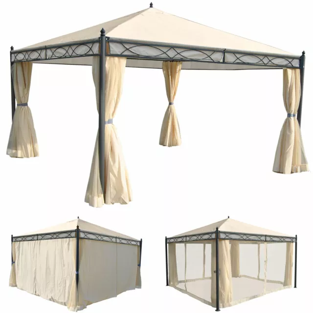 Pergola Cadiz, 7cm-Gestell mit Seitenwand + Moskitonetz 4x4m, Garten Pavillon