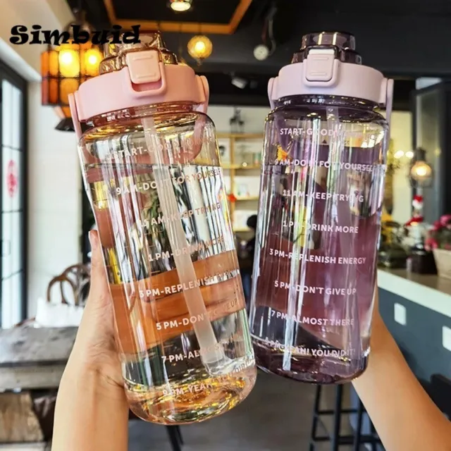 2 Liter Water Bottle with Straw Female Girls Large Portable Travel Bottles Sport