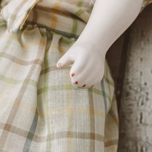 18” Reproduction Porcelain Bisque CHINA Head Arms Leg DOLL Vtg Cloth Body Outfit 3