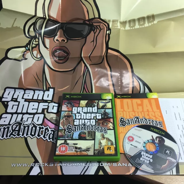 Grand Theft Auto San Andreas  Original Xbox Game Pal Version Manual Map  & Disc