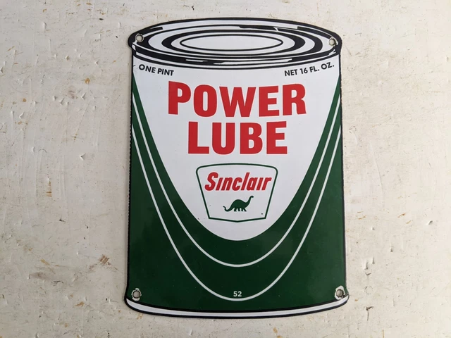 Old Vintage '52 Sinclair Power Lube Motor Oil Can Metal Gas Station Sign