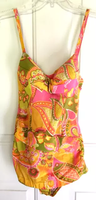 Vintage 60's Cole of California MOD Retro Swimsuit Bathing Suit Paisley Sz 10
