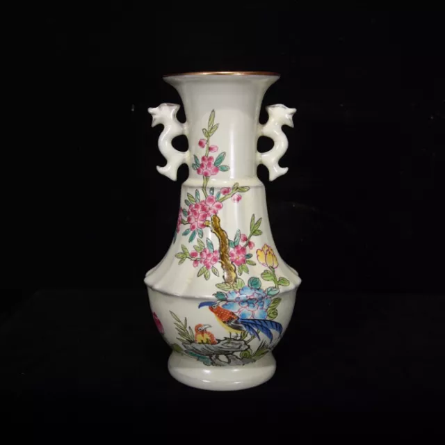 4" old China  Song dynasty Ru porcelain Floral pattern Inscribe a poem bottle