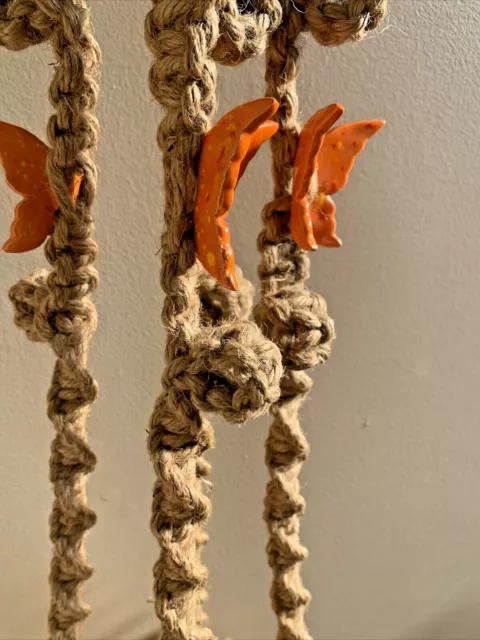 Macrame Jute Plant Hanger HANGING POT HOLDER 60” Ceramic Orange BUTTERFLY (#256) 12
