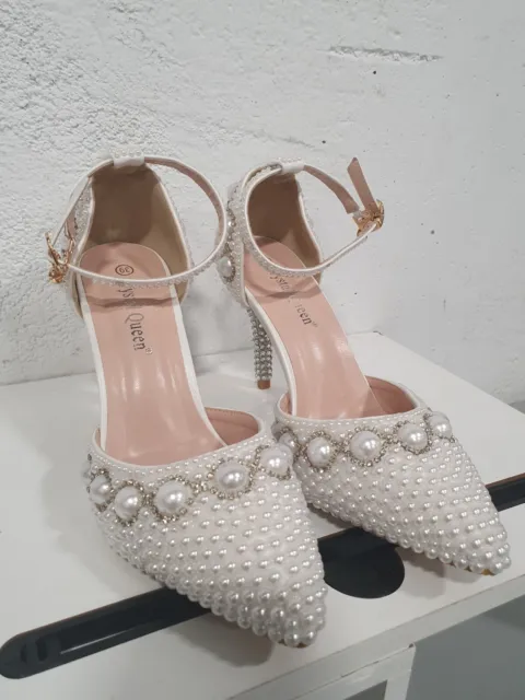 Wedding shoes for Bride 3.5"White pearl EU 39/US 8.5