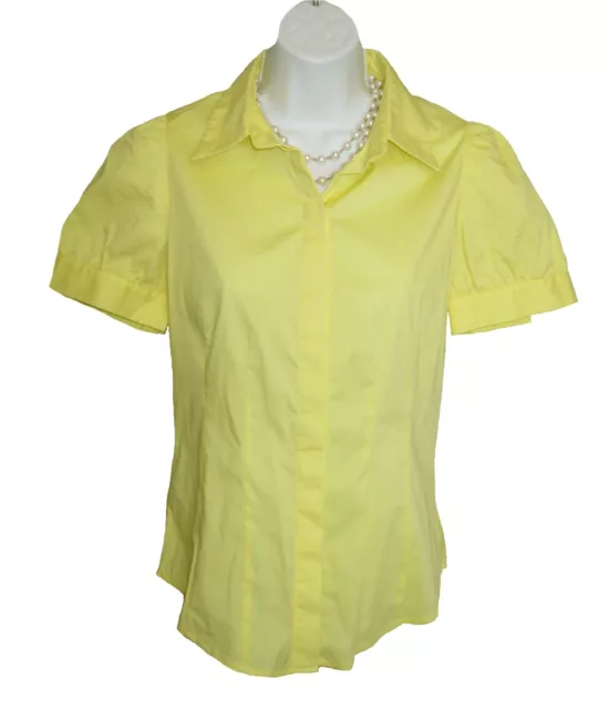 Yellow Blouse Size XS Shirt Puff Shoulder ELIE TAHARI Stretch Seamed Casual  Top