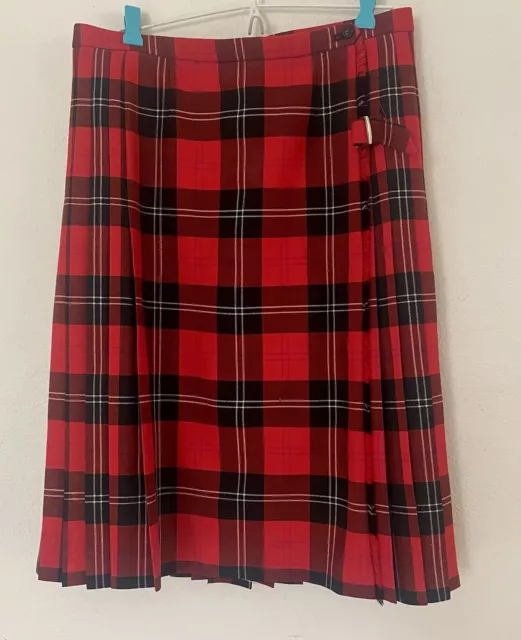 Vintage Fletcher Jones Tartan Plaid Pleated Skirt Kilt Red & Black Wool Size 14