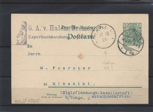 1693)) DR Germania GA gel. von Berlin Nach Tanga DOA, Firmenkarte G.A.v. Halem