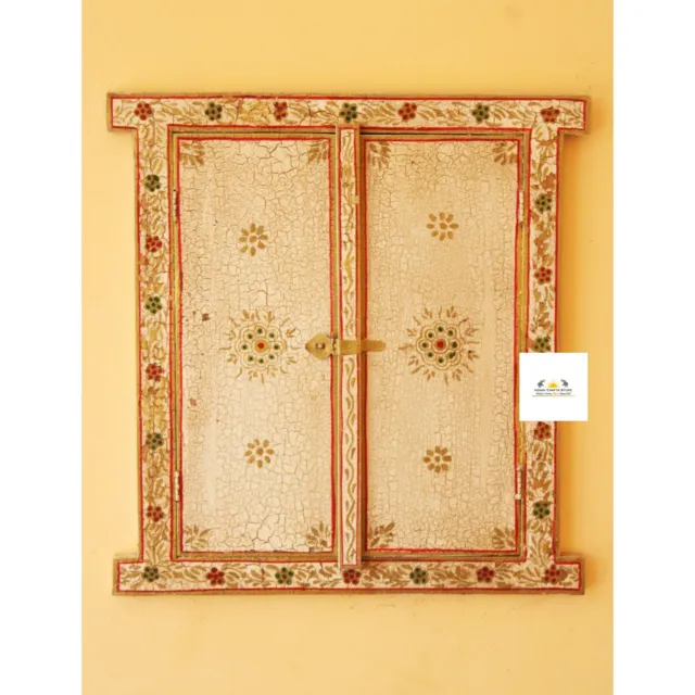 Beautiful Wooden hand painted window wall hanging home decor distressed jharokha