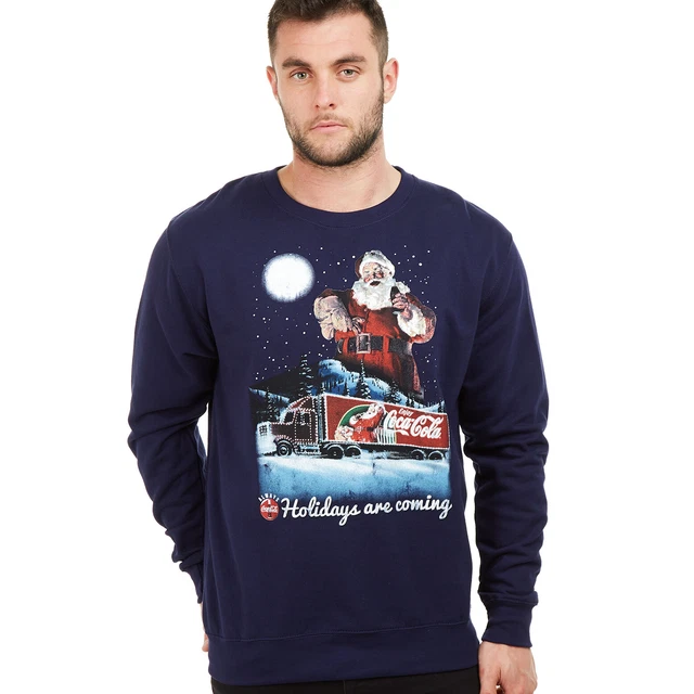 Official Coca Cola Mens Holidays Are Coming Christmas Jumper Navy S - XXL