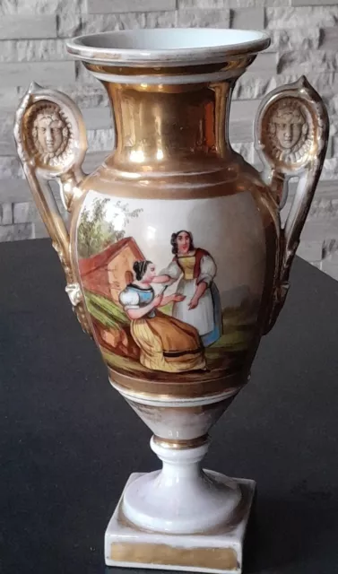 vase Médicis porcelaine de Paris Romantique XIX ème Scènes antiques peint main