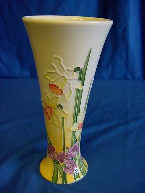 Old Tupton Ware Floral Sunshine Flared Rim Tubelined Porcelain Trumpet Vase 7934 3