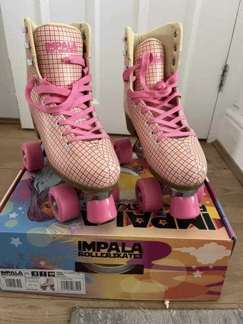 Impala Roller Skates Pink Tartan Quad Size  UK 7 EU 40 US 9