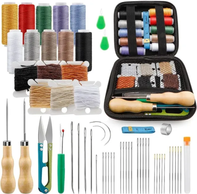 Tikjiua 59 Pcs Leather Sewing Kit Leather Needles for Hand Sewing,Heavy Duty Sew