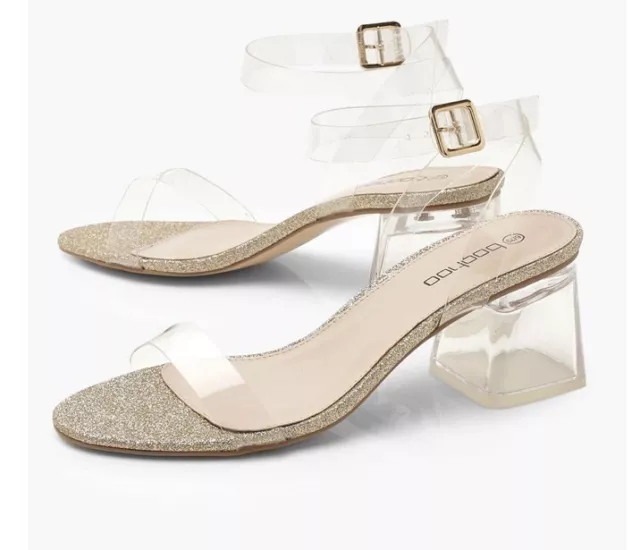 Boohoo Clear Strap Heels Glitter Size 7 40 EUR