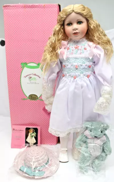 Paradise Galleries Treasury Co JACLYN 24" Porcelain Doll w Stand & Teddy NIB/COA