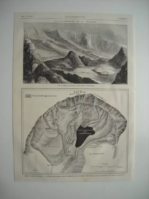 Gravure 1876. La Catastrophe De L’ile De La Reunion. Vue Du Cirque De Salazie, O