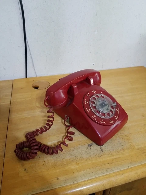 Vintage Red Rotary Dial Desk Phone - Bell Systems - Western Electric 1979