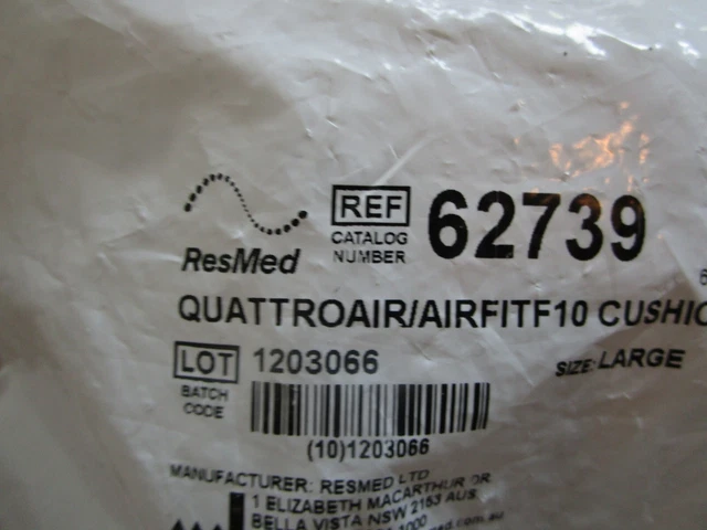 Cojín De Aire Resmed 62739 Airfit F10 / Quattro Talla Grande Nuevo En Bolsa Sellada