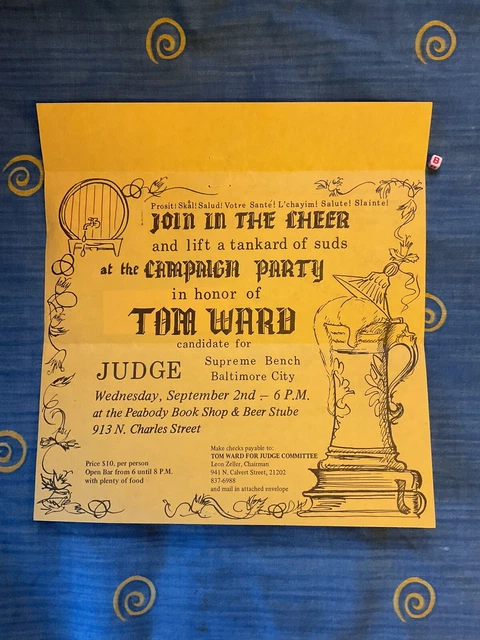 Rare Poster Election Judge , Baltimore,  1970 Tom Ward