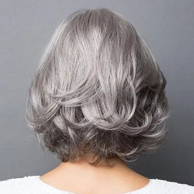 Pelo Rizado Sintético Pelucas Gris Plata Corta Mujer Peluca Ondulada 2