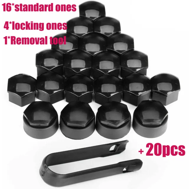 20x 17MM FOR AUDI Alloy Wheel Bolt Nut Caps Covers w/ Removal Tool Black UK
