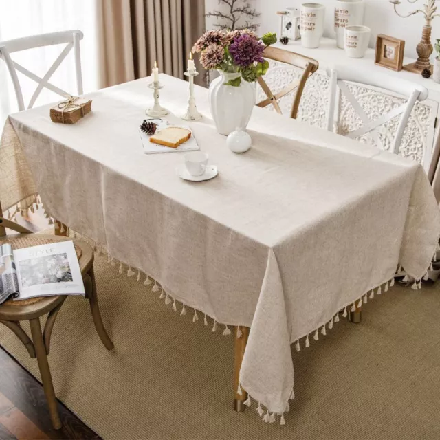 Rectangle Cotton Linen TableCloth Tassel Kitchen Dining Party Table Cloth Cover⇡