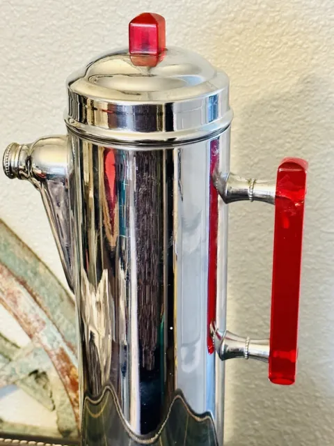 Unusual Chrome Thermos With Mercury Glass Liner Bakelite Lid/cup